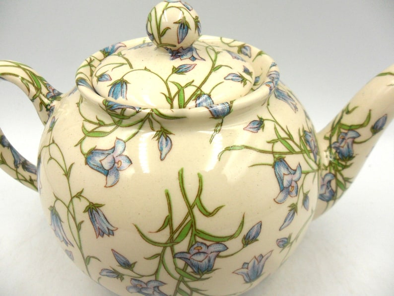Traditional Earthenware Teapot Heron Cross Pottery Blue Safari