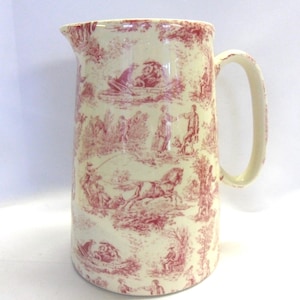 4 pint Earthenware Jug in pink Toile design by Heron Cross Pottery
