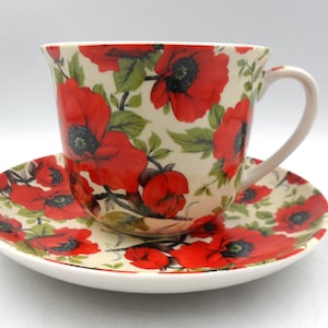 Vibrant Red Poppy Jumbo Cup and Saucer.