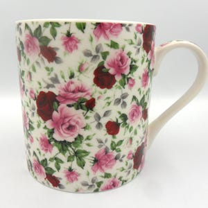 Jumbo china mug in Pink summertime chintz Design.