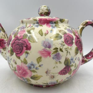 6 Cup Teapot in Summer Rose Design by Heron Cross Pottery