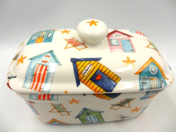 Butterdose im Beach Hut Design von Reiher Cross Keramik