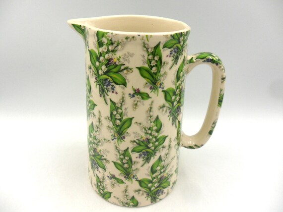 2 Pint Earthenware Jug in Lily of the Valley Design by Heron Cross