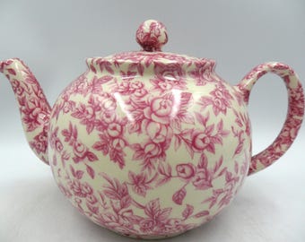 6 Cup teapot in Pink Blossom Design by Heron Cross Pottery