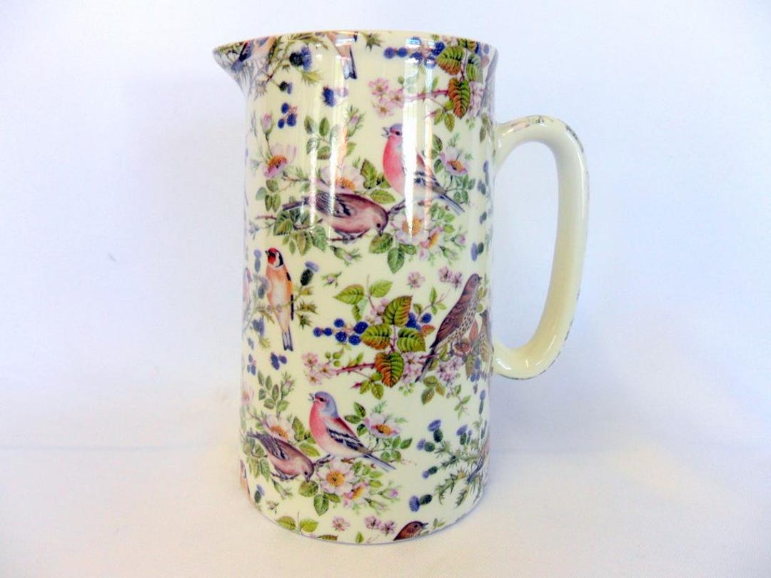 2 Pint Earthenware Jug in British Birds Design by Heron Cross