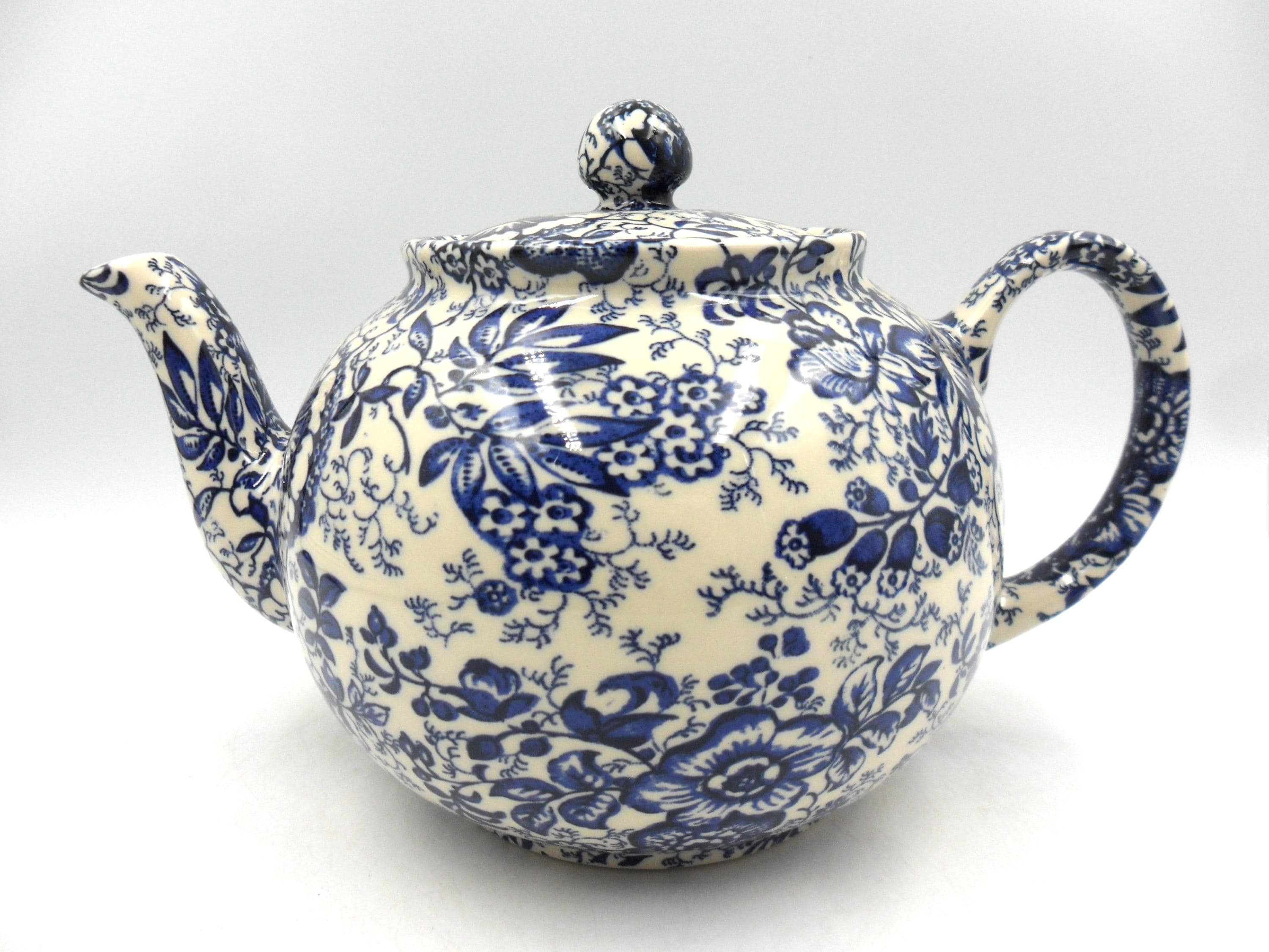 6 Cup Teapot in Blue Glazed Floral Design by Heron Cross Pottery