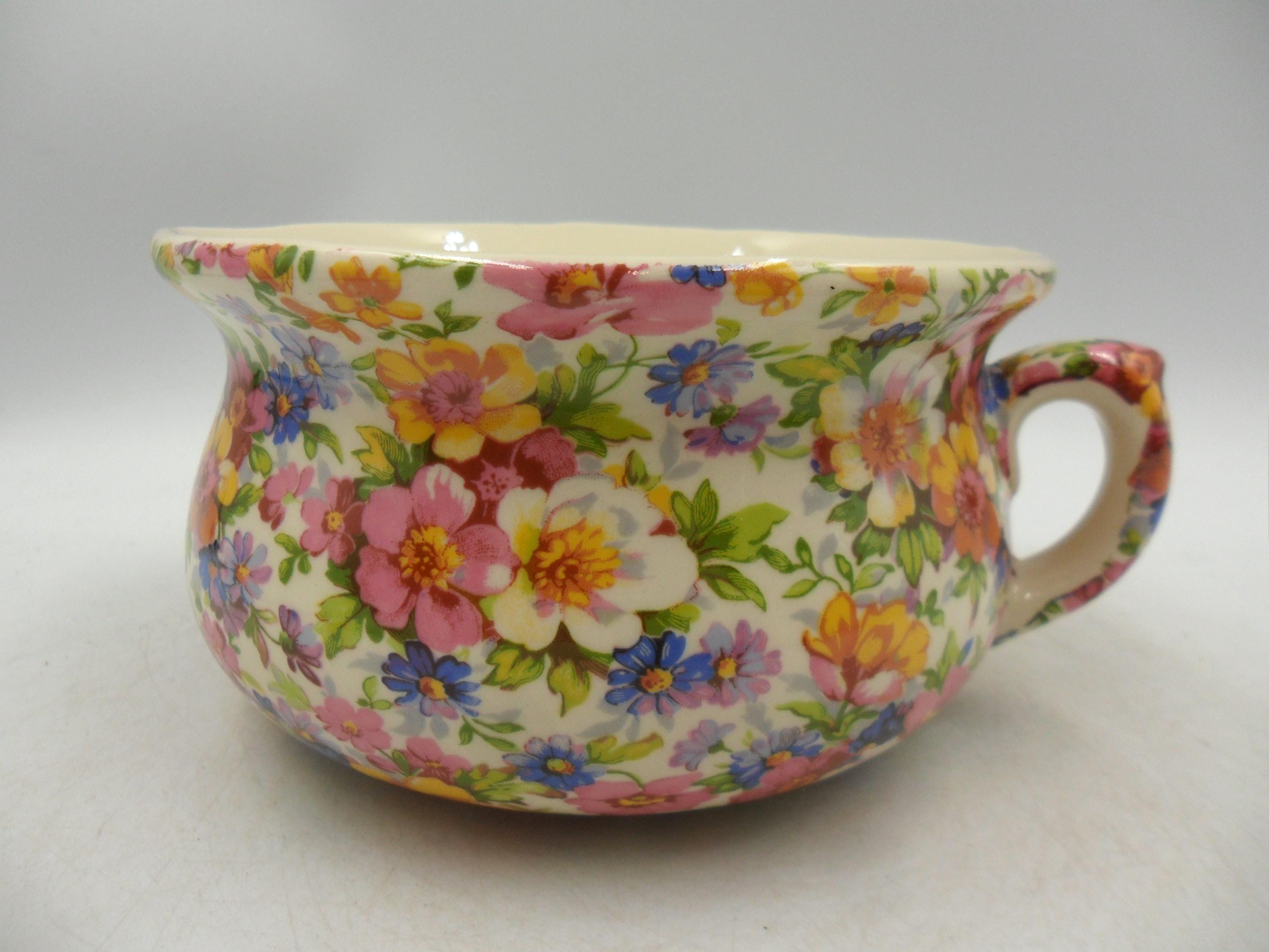 Small Chamber Pot in Olde England Chintz Design by Heron Cross