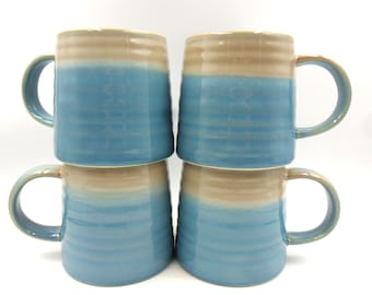 Set of 4 Reactive Glaze Creme Brulee Mugs in Lagoon Blue and Grey Mist. -  Etsy