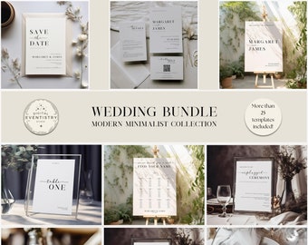 Minimalistisches Hochzeits-Briefset: Elegante Einladungen, Schilder (Printable)