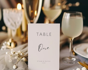 Plantilla minimalista para números de mesa de boda: Decoración moderna y elegante (descarga inmediata)