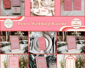 Retro Hochzeit Vorlage Bündel: Gewellte bunte Designs (bearbeitbar)