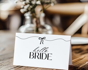 Plantilla de tarjeta de mesa para boda con lazo negro elegante / Cinta vintage (Lienzo editable)