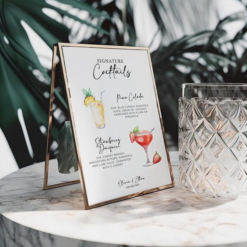 Example Personalised Cocktail Menu Personalised Signature Cocktail Sign | Signature Drink Sign | Bar Menu ...