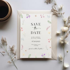 Plantilla para guardar la fecha de boda con flores silvestres / Anuncio de boda floral editable en Canva / Diseño imprimible para guardar la fecha de descarga instantánea