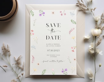 Wildflower Wedding Save the Date Template: Editable Floral Announcement (Digital Download)