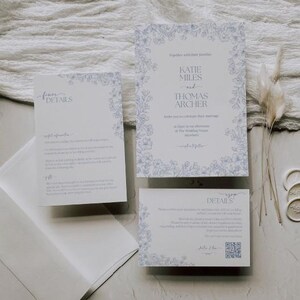 Sophisticated Dusty Blue Floral Wedding Suite | Editable Invitation Set | Boho Wedding Printables | Instant Download