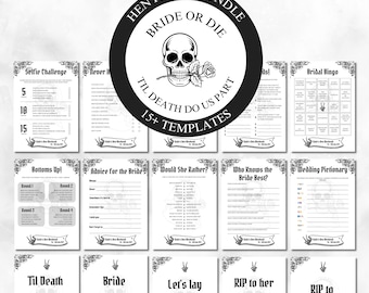 Paquete de juegos para despedidas de soltera góticas: Despedida de soltera con calavera (imprimible)