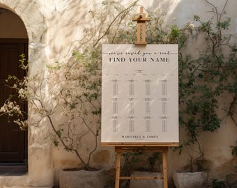 Plantilla de plano de asientos para bodas modernas: Plano de mesas personalizable (Canva)