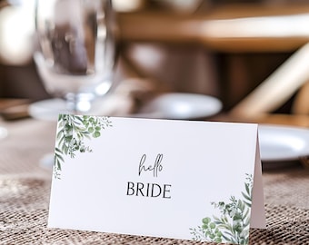 Plantilla para tarjeta de lugar de boda con vegetación: Elegante diseño de eucalipto (Descarga digital)