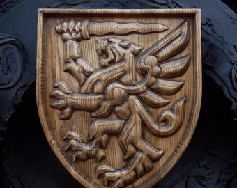 Decoração de parede de grifo com entalhe em madeira Decoração de criatura mítica Placa de parede de grifo medieval Arte de parede de criatura de fantasia Arte clássica de grifo Semargl