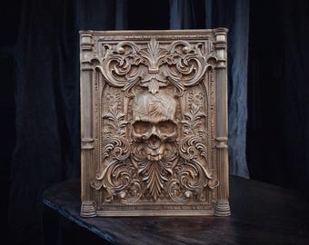 Skull Wall Decor Skull Wood Carved Picture Victorian Gothic Human Skull Wall Plaque Skeleton Wall Hanging Horror Goth Décor Creepy Dark Gift
