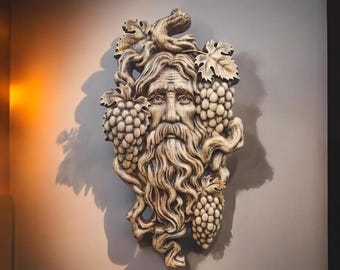 Dionysus oude Griekse god van wijn muur decor Dionysus Griekse god van wijn Dionysus sculptuur Dionysos houtsnijwerk muur kunst gezicht Dionysus kunst