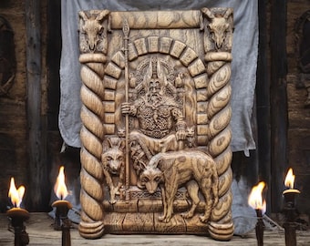 Odin Valhalla Viking Home Decor Art Norse Wood Picture Pagan Gods Carving Heathen Asatru Celtic Norse Wall Hanging Knotwork Norse Mythology