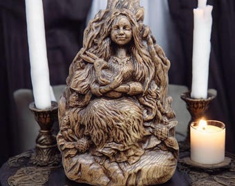 Estatua de madera de la diosa Ostara, altar pagano wiccano, diosa Ostara, estatua de madera hecha a mano, abraza el equinoccio de primavera, figura de Pascua