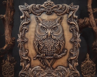 Sowa Sztuka Drewniana Sowa Sztuka Ścienna Drewniana Dekoracja Tabliczka Znak Rzeźba W Drewnie Sowa Celtycka Sowa Płomykówka Drewniana Sztuka Ścienna Ptak Drewniany Obraz Sowa Wikingów