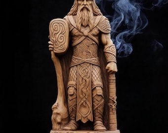 Baldr Statue Norse Pagan Decor Wood Carving Sculpture Mythology Art Wooden Baldr Statue Viking God Statue Carved Pagan Statue Baldur God