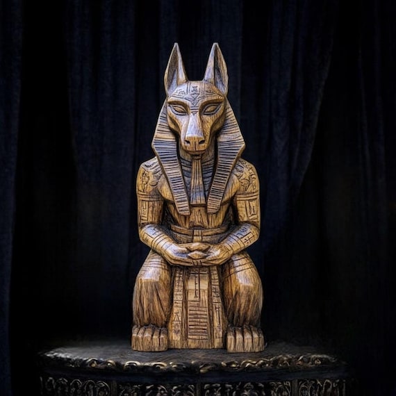 Woodcarved Statue of Anubis The Guardian of the Afterlife in Egiptian Culture Egyptian God Anubis Statue Sculpture Figurine Egyptian God