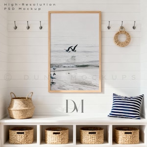 Light Wood Frame Mockup: Coastal Cottage Wall Art Mockup 2x3 Ratio | PSD & JPG