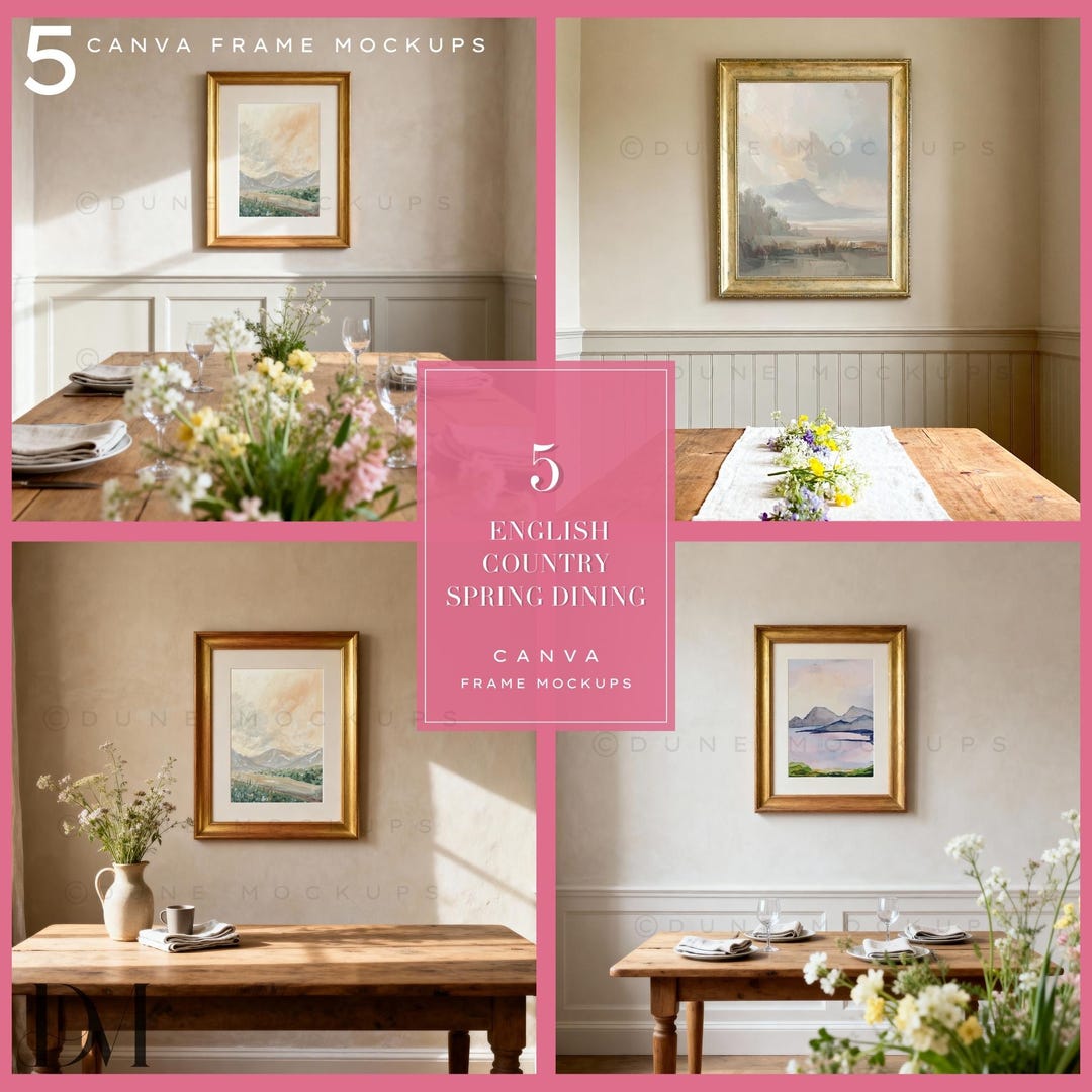 English Country Spring Dining Frame Mockups, 5 Canva Templates - Etsy