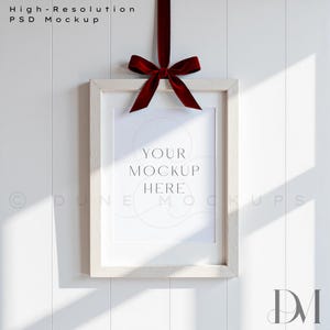 A4 Wooden Frame Mockup: Coquette Velvet Bow, 6 Colors | PSD & JPG