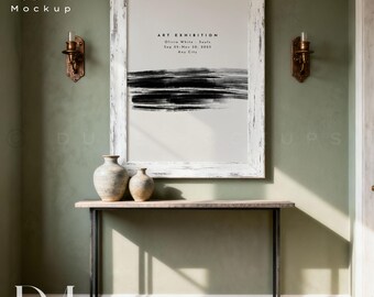 3x4 Cottage White Wood Frame Mockup: 18x24 Farmhouse Wall Art Mockup | PSD & JPG