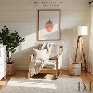 Boho Nursery Frame Mockup: 9x12 Wooden Frame | PSD & JPG