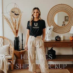 Autumn T-shirt Mockup | Bella + Canvas 3001 White T-shirt Mockup | Bella + Canvas 3001 Mockup | Trendsetter T-shirt Mockup | DMJ059