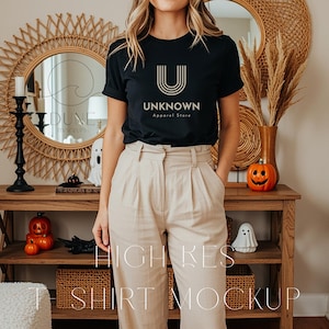 Autumn T-shirt Mockup | Bella + Canvas 3001 Black T-shirt Mockup | Bella + Canvas 3001 Mockup | Trendsetter T-shirt Mockup | DMJ058