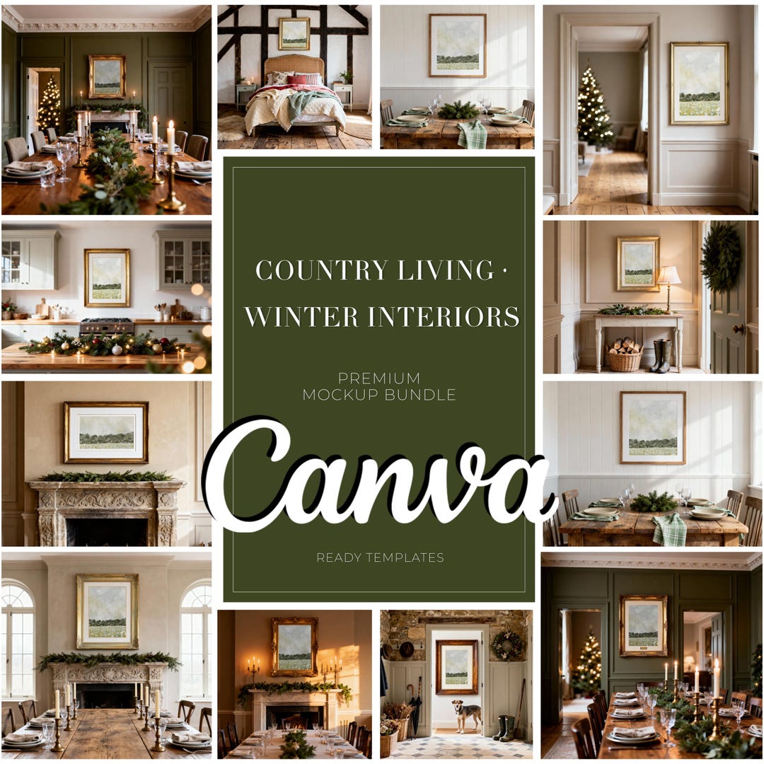 Country House Dining Room Frame Mockup Canva Template | Light Winter ...