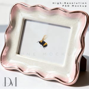 Horizontal Photo Frame Mockup • 24x18 Pink White Ceramic Scallop Edge | PSD & JPG