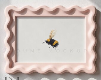 Horizontal Retro Frame Mockup 36x24: 3x2 Ratio Pastel Pink Frame Close Up | PSD & JPG