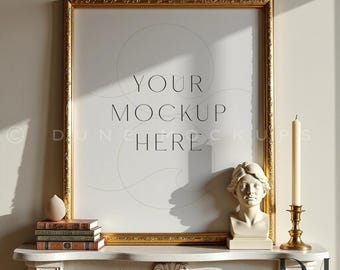 Luxury Gold Frame Mockup: 4x5 Fine Art Display | PSD & JPG