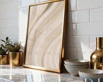 Gold Frame Mockup: Modern Luxury Kitchen | PSD & JPG