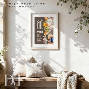 A3 DINA White Wash Rahmen Mockup: Bauernhaus Wand Kunst (PSD)