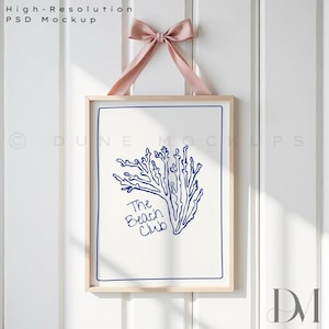 Wooden Frame Mockup: Light Pink Bow Shiplap Wall  Nursery Wall Art | PSD & JPG