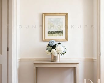 English Country Hallway Mockup | Neutral Entryway Wall Art Gold Frame (Canva Template)