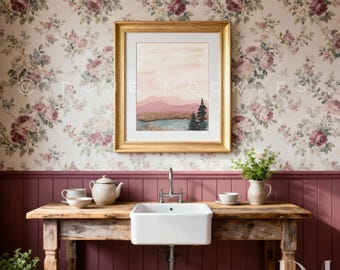 English Country Kitchen Frame Mockup for Canva | Rosewood Collection | Cottage Farmhouse | No Photoshop