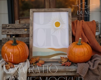 Mockup di cornice di zucca autunnale: arte murale rustica autunnale (download digitale PSD e JPEG)