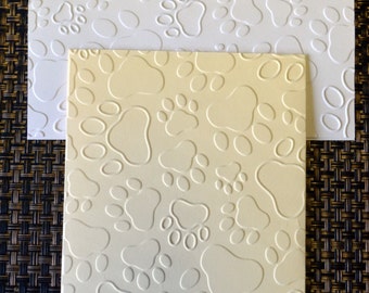 Handmade dog cat animal embossed paw print note cards 5 pack in white or cream or gray includes envelopes