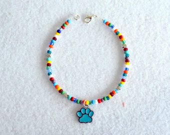 Hand made glass bead anklet ankle bracelet with dog paw charm